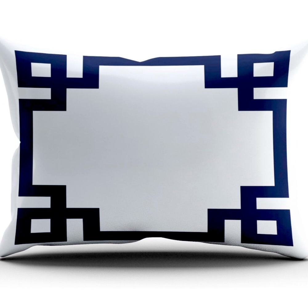 Royal Navy Blue & White Greek Key Border One Side Decorative Pillowcase 20x36 in